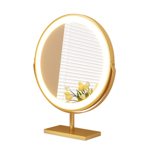 圆形梳妆台镜子带灯台式桌面高级发光梳妆镜可旋转卧室智能化妆镜