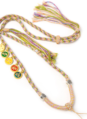 粉绿藏式五路财神手编绳手编泰国佛牌链方便快拆文玩吊坠绳TG334