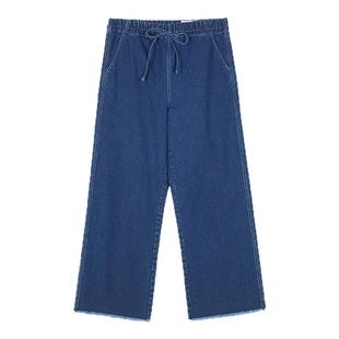 klee klee 25春女装环保棉无弹运动休闲毛边牛仔直筒裤K0251PA41