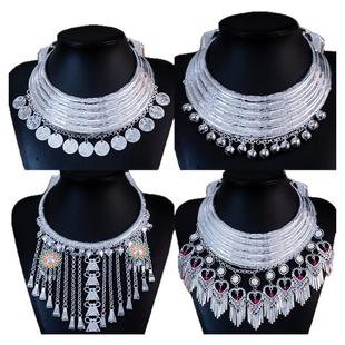 新款特色苗族银项圈耳饰侗族少数民族头饰手工银饰演出配饰银饰