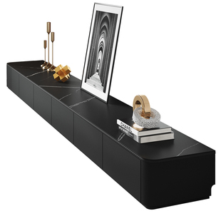 黑色岩板电视柜加宽35落地茶几组合现代简约客厅轻奢实木电视机柜