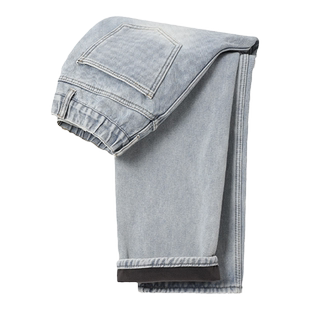 浅色加绒加厚保暖松紧腰牛仔裤男款冬季休闲直筒水洗一体绒长裤子