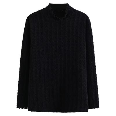 秋冬加绒蕾丝衫女保暖立领打底衫