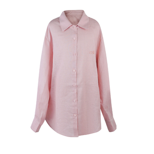 aaaaxbbb 西塞薄荷桃 粉苎麻防晒衬衫薄款气质百搭显瘦上衣女夏季