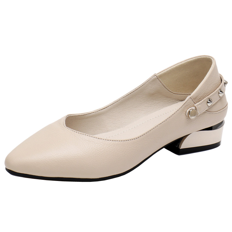 春季新款软皮浅口小皮鞋女真皮软底平底单鞋头层牛皮中跟小码女鞋