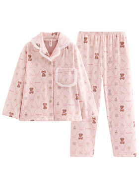 芬腾母女睡衣秋冬季海岛绒家居服
