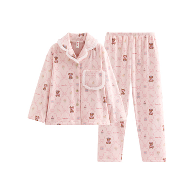 芬腾母女睡衣秋冬季海岛绒家居服