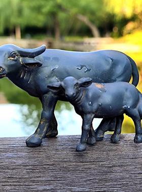 卧牛摆件装饰微景观盆景造景小摆件假山迷你母子水牛树脂动物模型