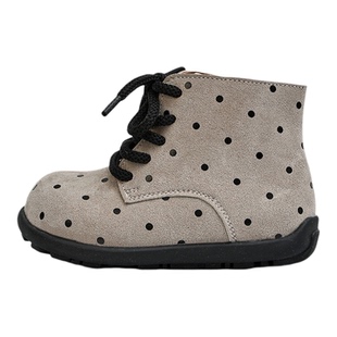 儿童马丁靴秋冬新款女童时尚波点胖头短靴男童韩版复古软底皮靴潮