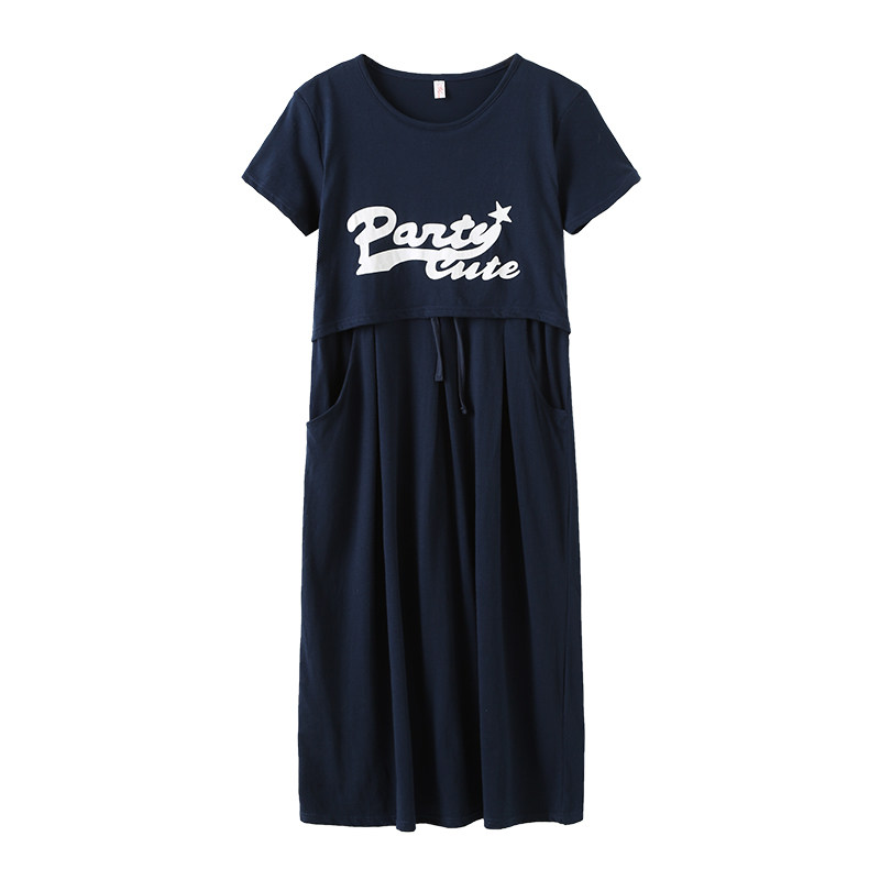 哺乳衣服夏季外出时尚辣妈款产后喂奶连衣裙宽松大码哺乳上衣夏装