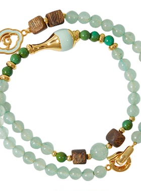 HERBE合璧 福禄来春瓶多宝双层手串东陵玉沉香绿松手饰日常女款
