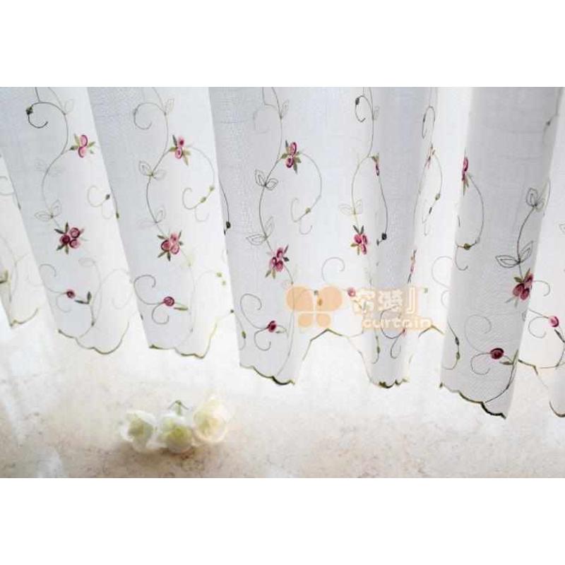 韩式小清新咖啡帘 刺绣小花苞半帘短帘橱帘柜帘 厨房帘穿杆帘门帘