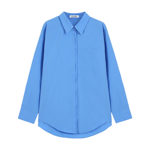 pusumede 马德里幻想 韩系白色翻领长袖衬衫女宽松气质廓形衫衣