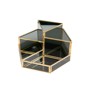 北欧轻奢玻璃化妆品收纳盒桌面梳妆台笔刷筒分格美甲化妆刷置物架