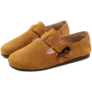 脱毒家 牛皮森系牛角扣勃肯鞋真皮女鞋懒人鞋休闲平底新款单鞋子
