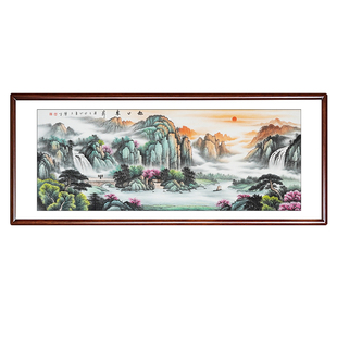纯手绘旭日东升国画山水画中式客厅沙发聚宝盆办公室风水画装饰画