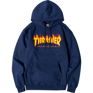 王一博同款美版正品thrasher火焰炸街情侣宽松连帽印花卫衣秋男女