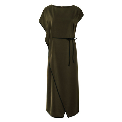 BCBG法式优雅气质苔原优雅垂感缎光廓形飞袖中长款连衣裙夏款