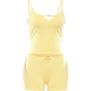 #Sisjuly#元气满满gal镂空小玫瑰修身吊带 性感超短裤休闲套装女