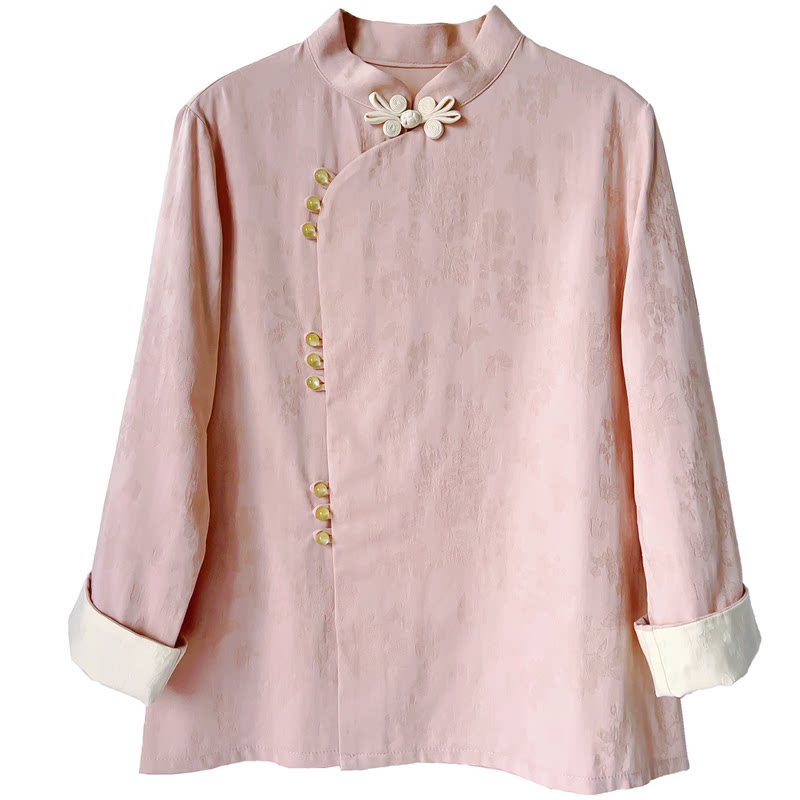 棉麻衬衫新中式汉服茶服女装长袖春装民族风复古盘扣小开衫上衣
