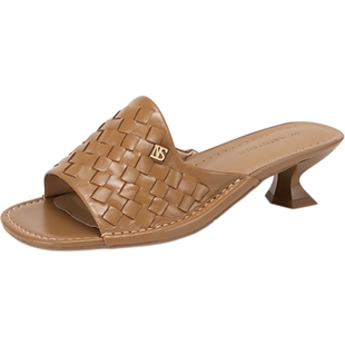 natursun娜冉女鞋优雅法式小凉拖女式夏季百搭名媛气质猫跟春季