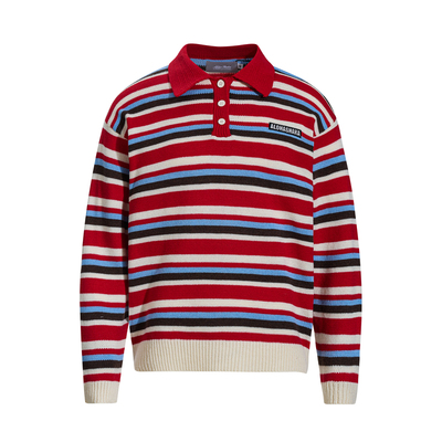 美式复古polo领条纹毛衣男