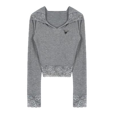 LulusMiracle【雅典娜打底】早春莱赛尔绵羊毛蕾丝连帽长袖针织衫