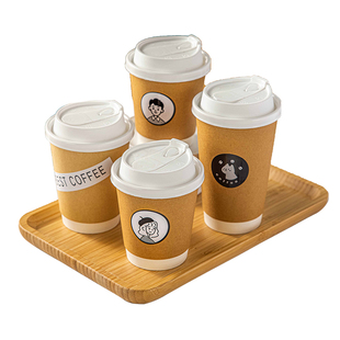 咖啡杯子一次性纸杯带盖专用加厚热饮奶茶杯外卖豆浆水杯打包商用