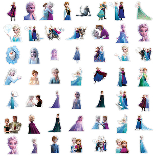 50张动画电影冰雪奇缘爱莎安娜雪王公主儿童奖励高颜值贴纸装饰笔记本水杯门窗行李箱DIY手机防水不干胶贴纸