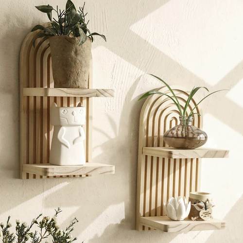 亚马逊跨境门形状实木墙壁花盆木制装饰工艺品批发家居置物架客厅