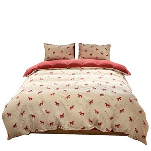 A类色织双层纱布全棉四件套新款纯棉被套床单被罩学生宿舍三件套4