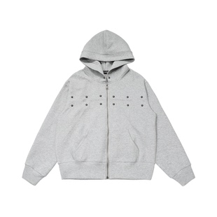 短句先生秋冬新款铆钉装饰高级感连帽开衫卫衣