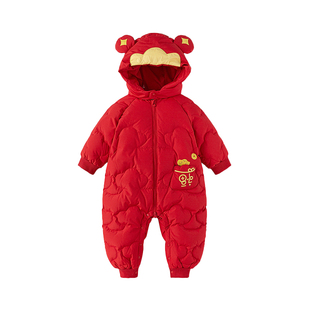 婴儿羽绒连体衣宝宝冬装2025新款男童女童抱衣新年服外出爬服加厚