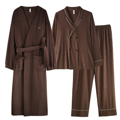 轩靓睡衣男冬季加绒加厚三件套装