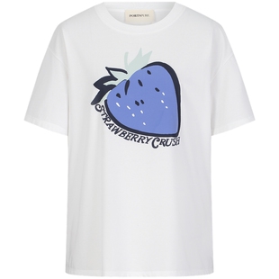 宝姿PORTSPURE女装元气百搭清新草莓印花凉感落肩T恤短袖