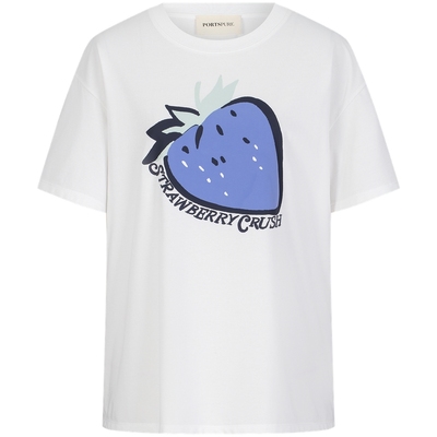 宝姿PORTSPURE女装元气百搭清新草莓印花凉感落肩T恤短袖