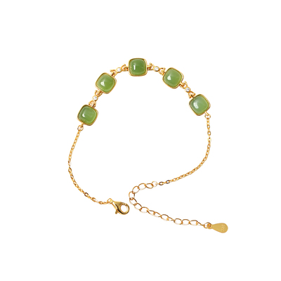 天然俄罗斯碧玉冰阳绿蛋面纯银镶嵌款手链 女款时尚款玉石饰品