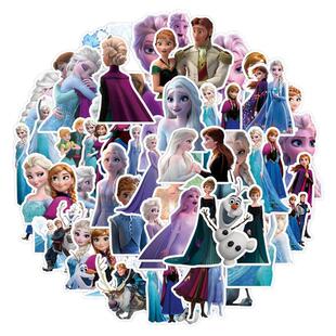 200张冰雪奇缘爱莎安娜雪王公主女孩动画儿童贴纸装饰行李箱笔记本电脑头盔水杯文具盒防水贴画