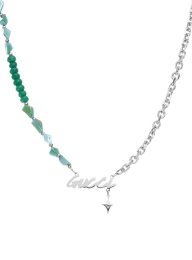 拼接玉石CAIMOU毛衣链情侣钛钢