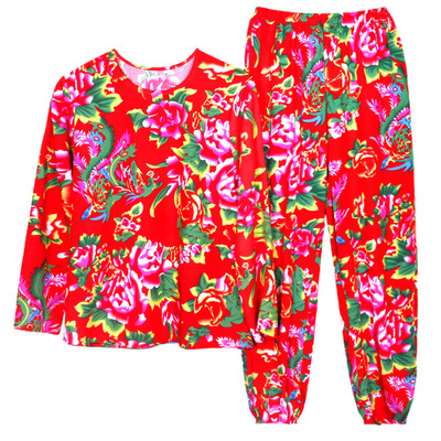 东北大花夏季棉绸薄款套装花衣服