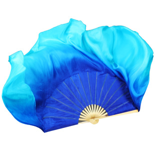 一条大河真丝双面舞蹈扇宝蓝渐变渐变大秧歌扇古典舞中国风跳舞扇