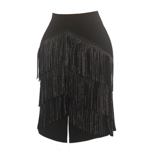 ZS钻条流苏 拉丁舞裙成人女半身练习伦巴恰恰训练开叉舞蹈裙 L608