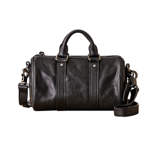 后步原创真皮波士顿枕头包2026新款高级感圆筒包男士单肩斜挎小包