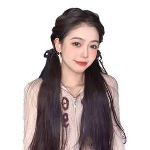 双马尾假发女 绑带式直发假马尾蓬松增发量可扎低马尾微卷假发片