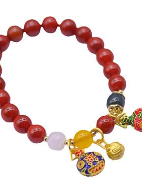 天然南红手链吞金兽一家三口手串