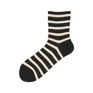 Tabio黑白条纹袜子女网眼透气百搭日系ins潮袜网红款中筒袜设计感