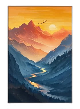 有山无水靠山画绿色玄关过道挂画2026新款客厅装饰画办公室青山图