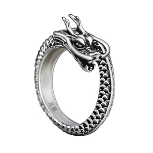 足银999龙戒指男款守护指环复古龙头戒立体手雕龙纹介子霸气饰品