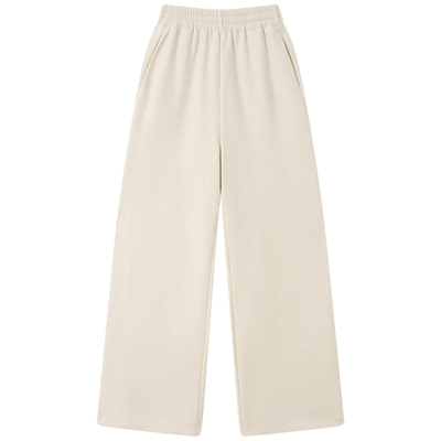 Halo Luu白色加绒卫裤女秋冬新款慵懒垂感休闲裤子加厚直筒香蕉裤