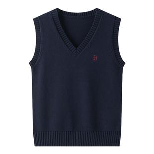 东京岁时记jk制服叠穿针织马甲背心女春秋外穿绀色刺绣纯棉上衣女